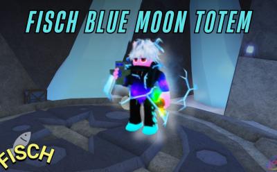 Fisch Blue Moon totem in hand of player standing in front of snow iscles