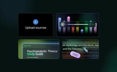 illustrations showing different features of Google NotebookLM