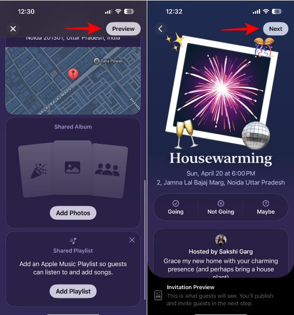 Publish event in Invites app