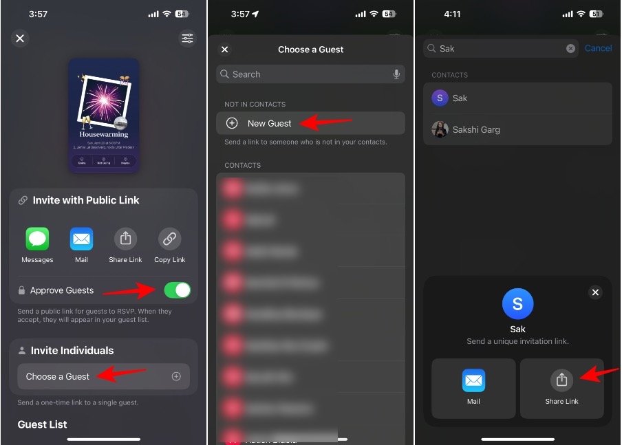 Share invite links with guests