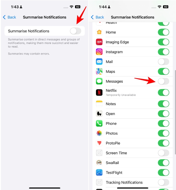 Steps to turn off notification summary on iPhone