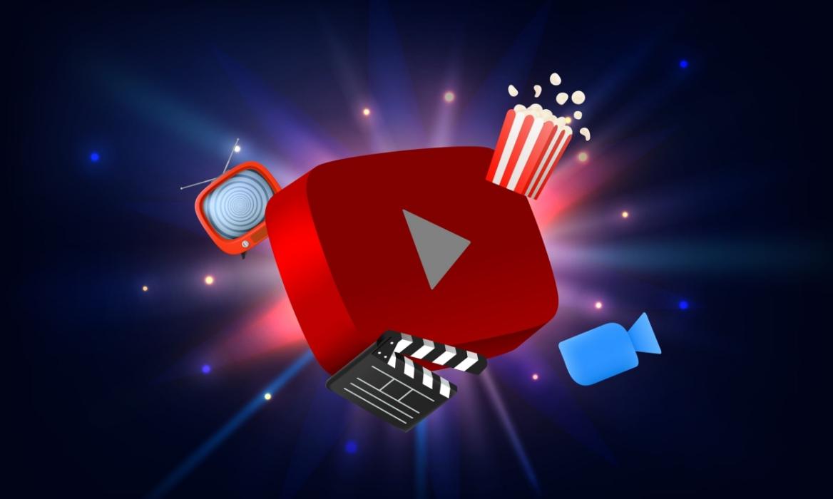 illustration of YouTube icon in 3D design with other elements in front of a dark background
