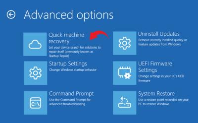 quick machine recovery option in windows 11