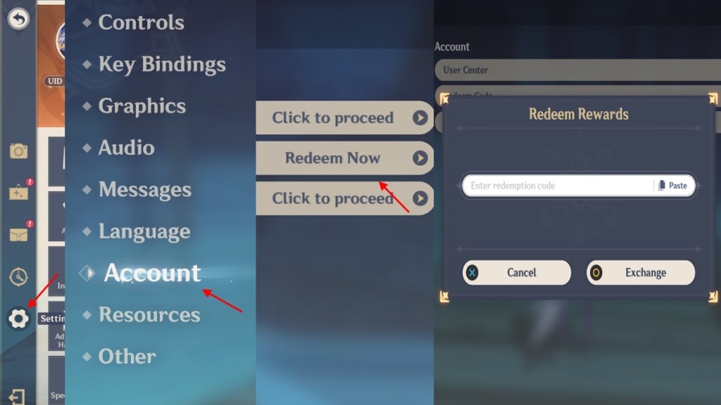 redeem Genshin codes using in-game method