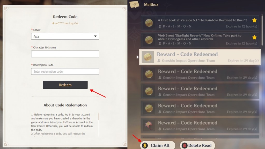 redeem Genshin codes