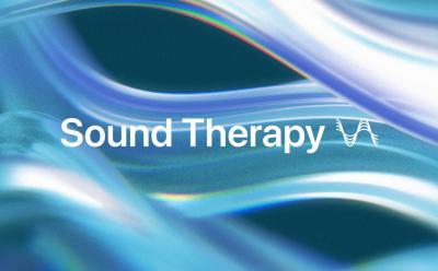 Sound Therapy poster with abstract patterns in blue colorways shared by Apple Music