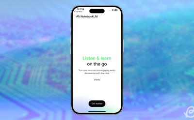 preview of the Google NotebookLM app screen on an iPhone with a blurred gradient background