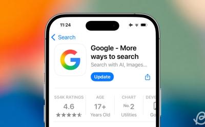 illustration of an iPhone featuring the new Google app icon redesign on the App Store landing page