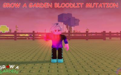 Grow a Garden player holding bloodlit mutation fruit in hand