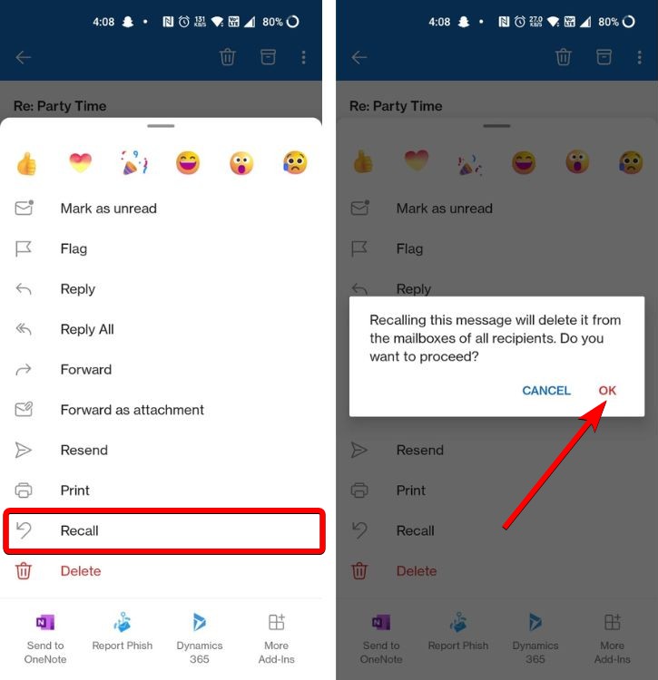 Recall an email option