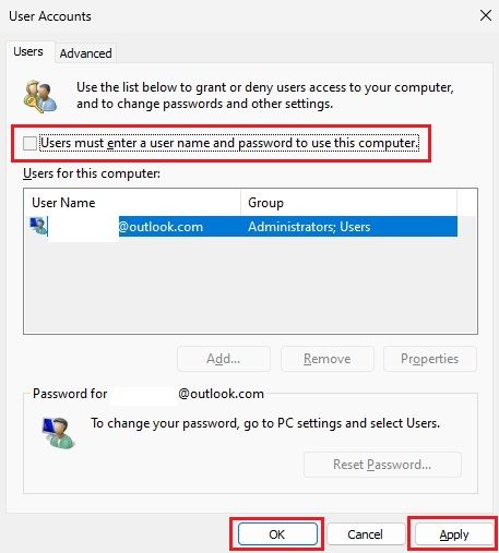disable login password for online microsoft account on windows 11