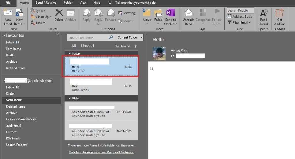 open sent times in classic outlook