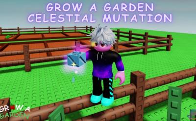 roblox player holding celestial mutation fruit in Grow a Garden