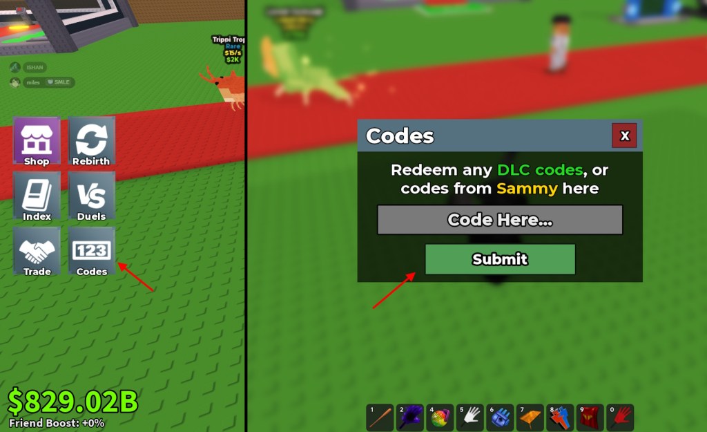 Click Codes option on the left of the screen and enter code in pop up