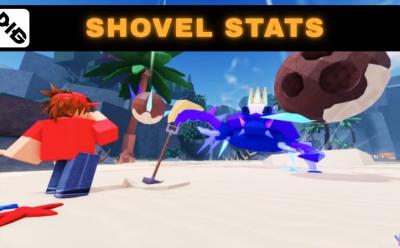 Dig Shovel stats text over King Crab boss fight