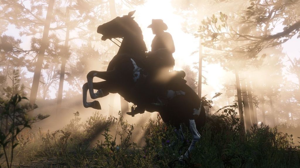 Arthur rearing his horse in RDR2