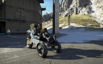 Sam riding a Tri-Cruiser in Death Stranding 2