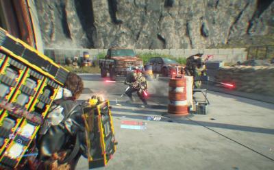 Using Machine gun in Death Stranding 2 against humans with electric rod weapon