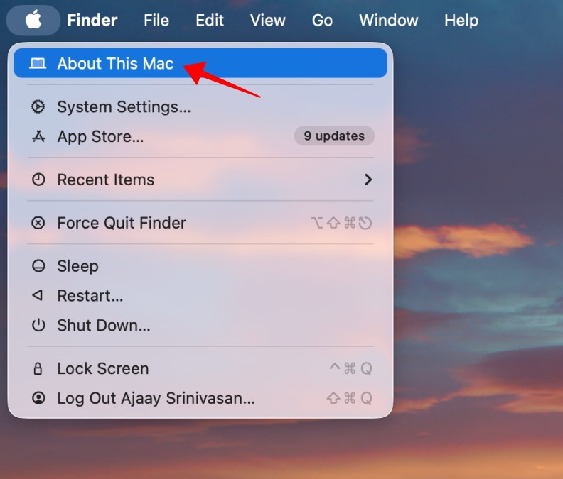 Mac screenshot showcasing the process of checking macOS software version