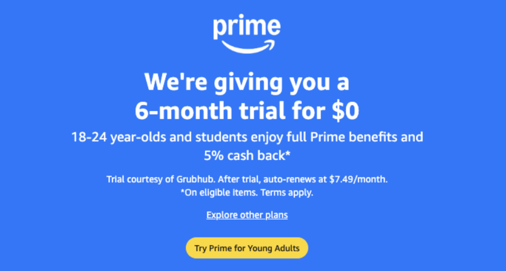 Amazon Prime 6 Month Free Subscription