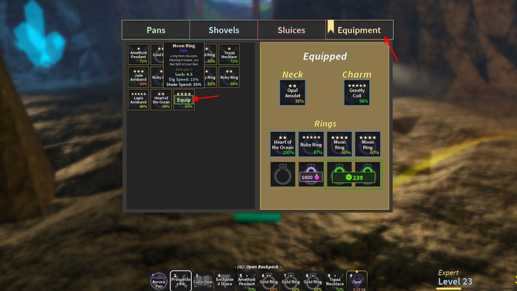 Equip ring in Prospecting