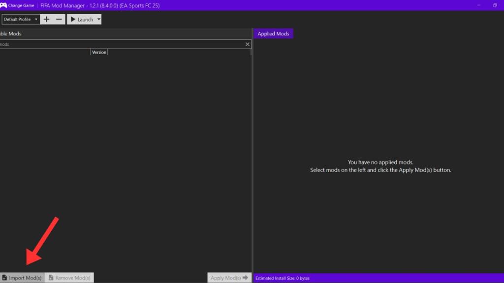 Import option in FIFA Mod Manager