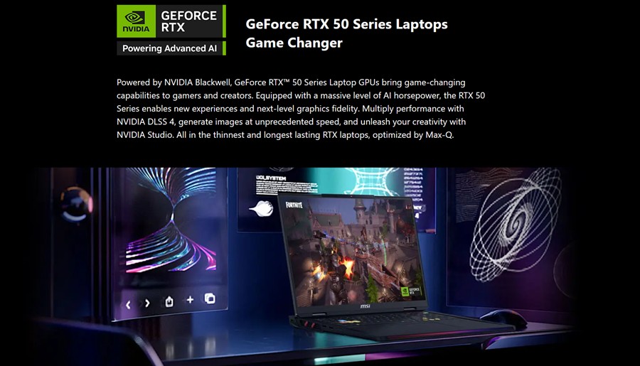 MSI Raider NVIDIA RTX 50 series overview on website