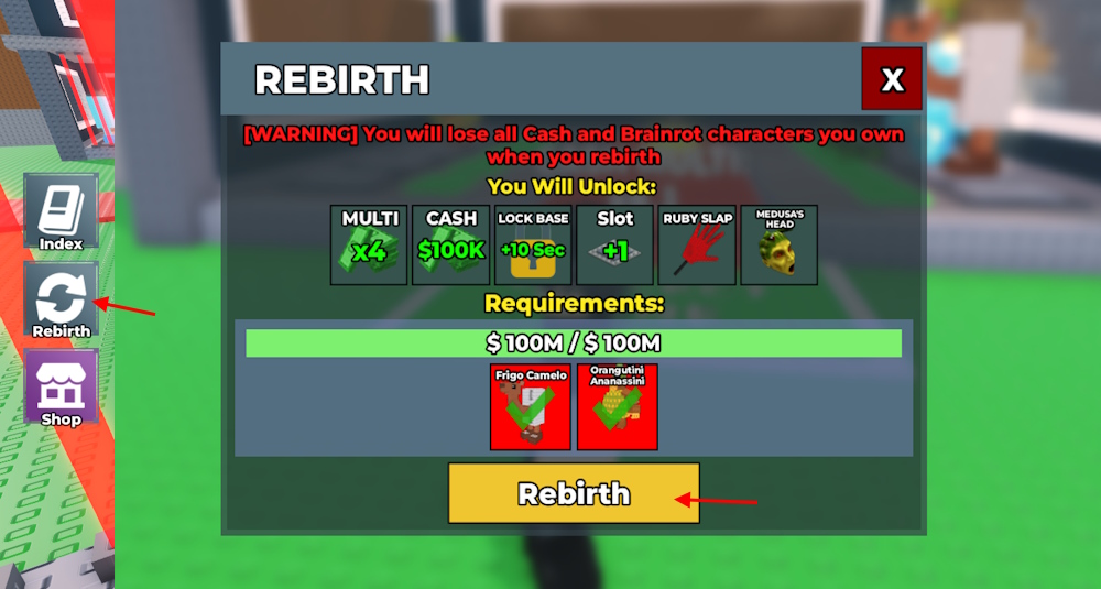 Rebirth option in Steal a Brainrot