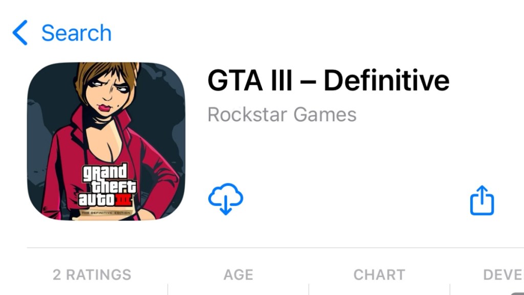 GTA 3 Definitive Edition iOS App Store page