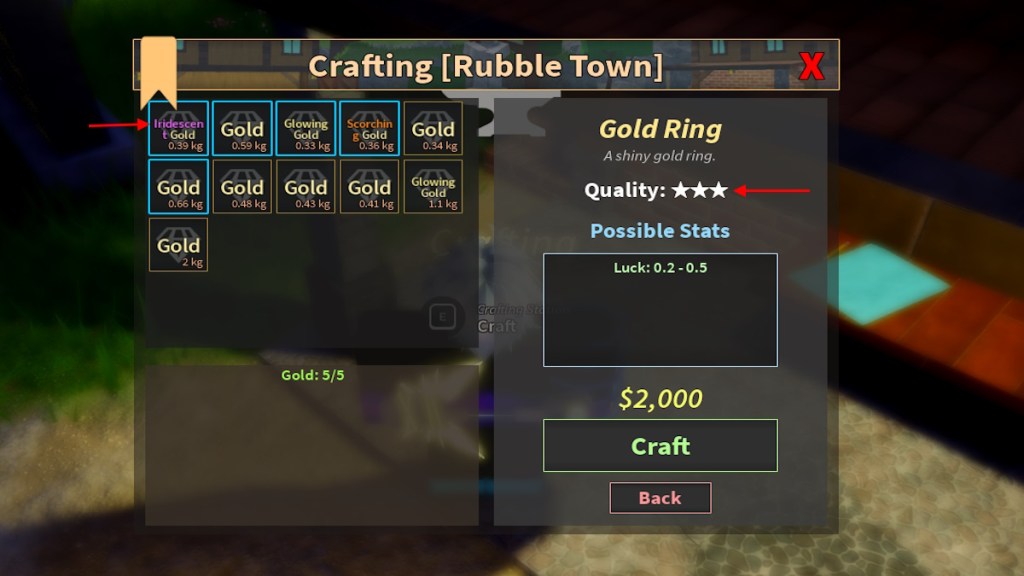 Star and stat increase in Prospecting crafting