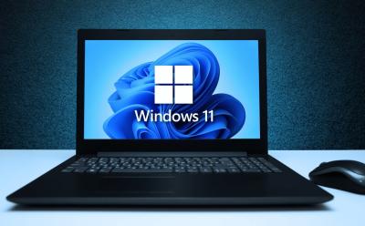 Windows 11 logo on a laptop screen