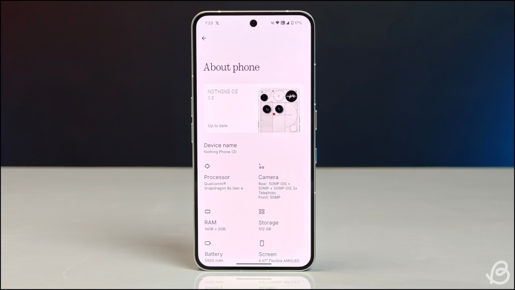 Nothing Phone (3) Nothing OS 3.5 About Page