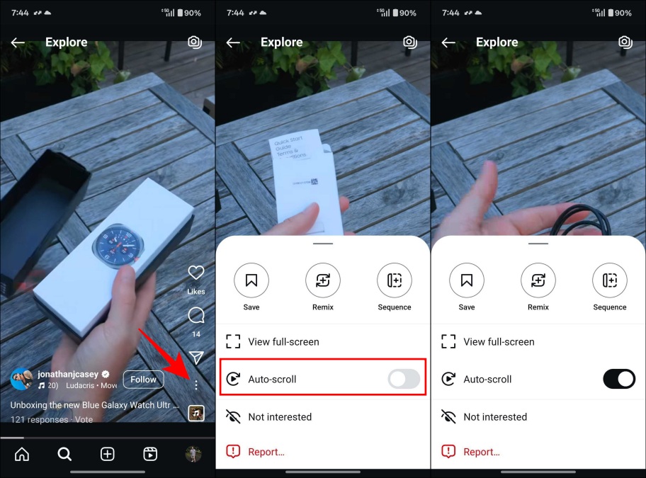 Turning on Instagram auto scroll option