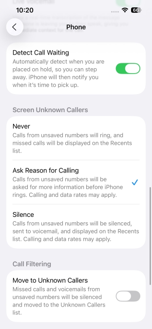 iOS 26 Unknown number call management
