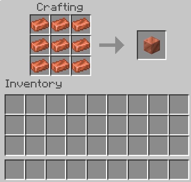 recipe for making a copper block in minecraft