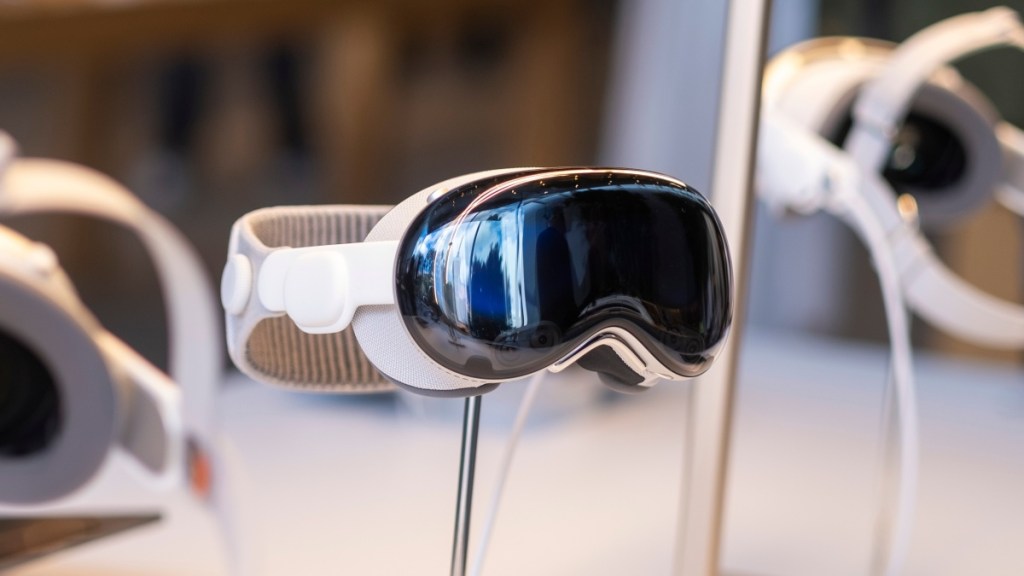 The Apple Vision Pro headset is displayed at the Apple Store