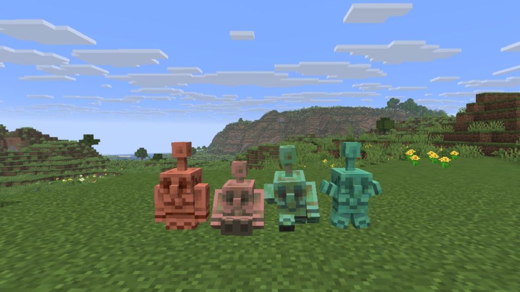All Oxidative states of Copper Golem Statue in Minecraft