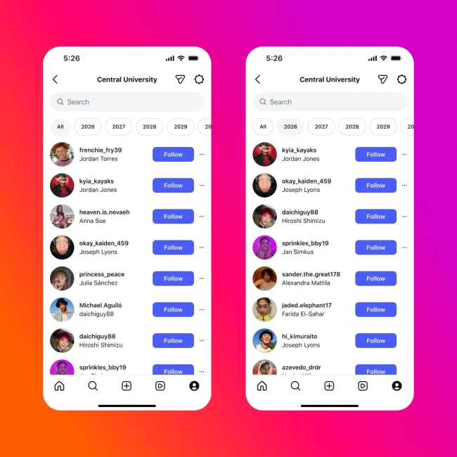 Browse other students and classmates on Instagram