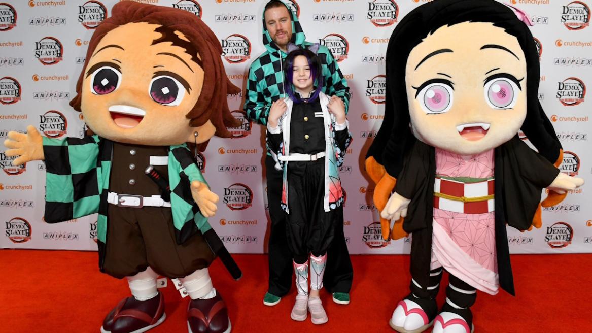 Channing Tatum and his daughter attending Demon Slayer movie premiere