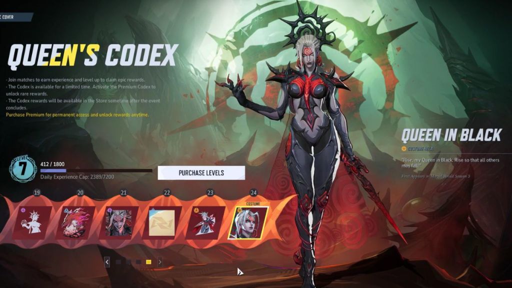 Marvel Rivals Queen's Codex Event Rewards Track