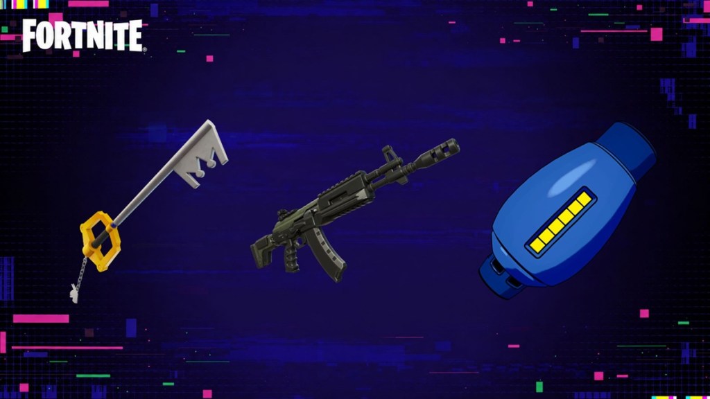 Ranger Assault Rifle Kingdom Key Mega Buster weapons in Fortnite