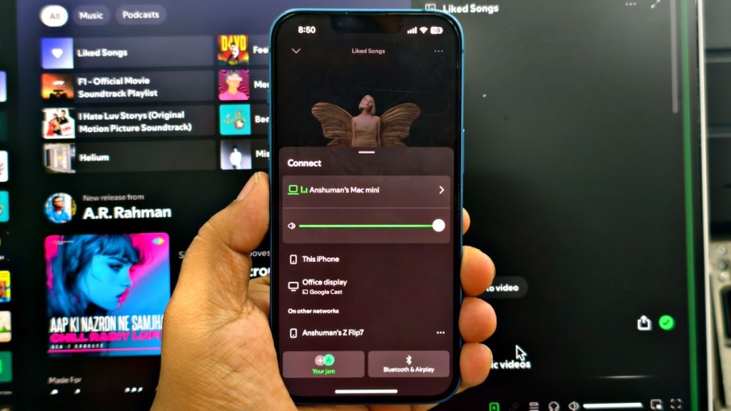 Showing connection options for different devices on Spotify app on an iPhone