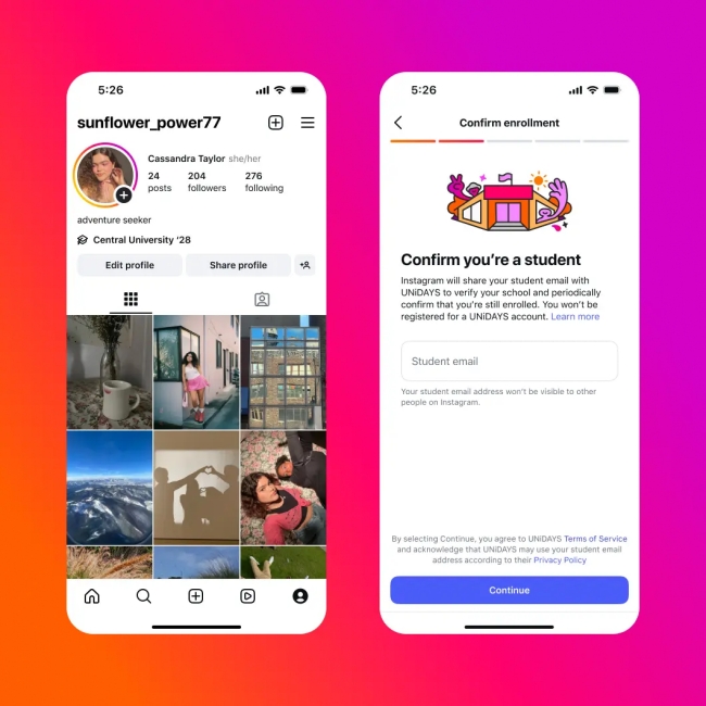 University name showing on Instagram Profile