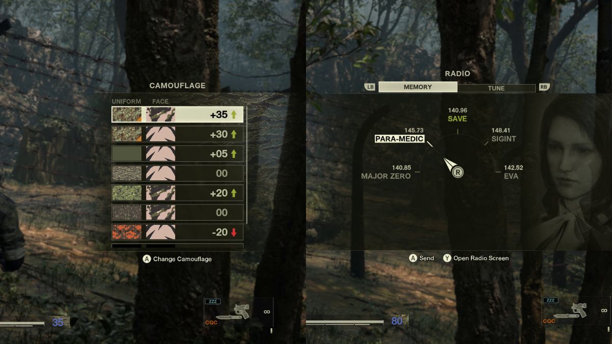 Radio and Camo Quick Menus in MGS Delta