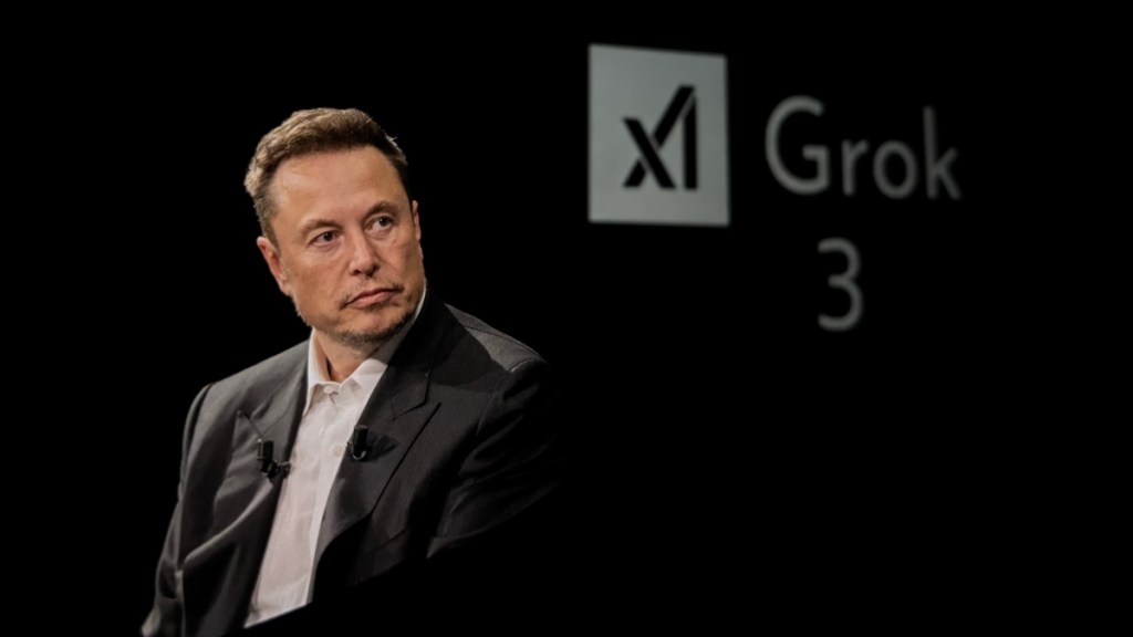 image of elon musk with black background and grok 3