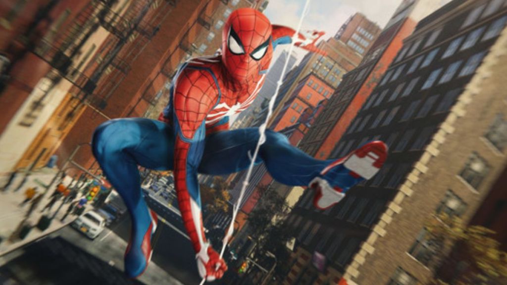 Spider-Man swinging in Insomniac Game