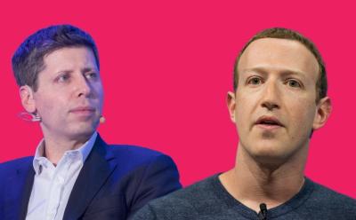 sam altman and mark zuckerberg in a red background