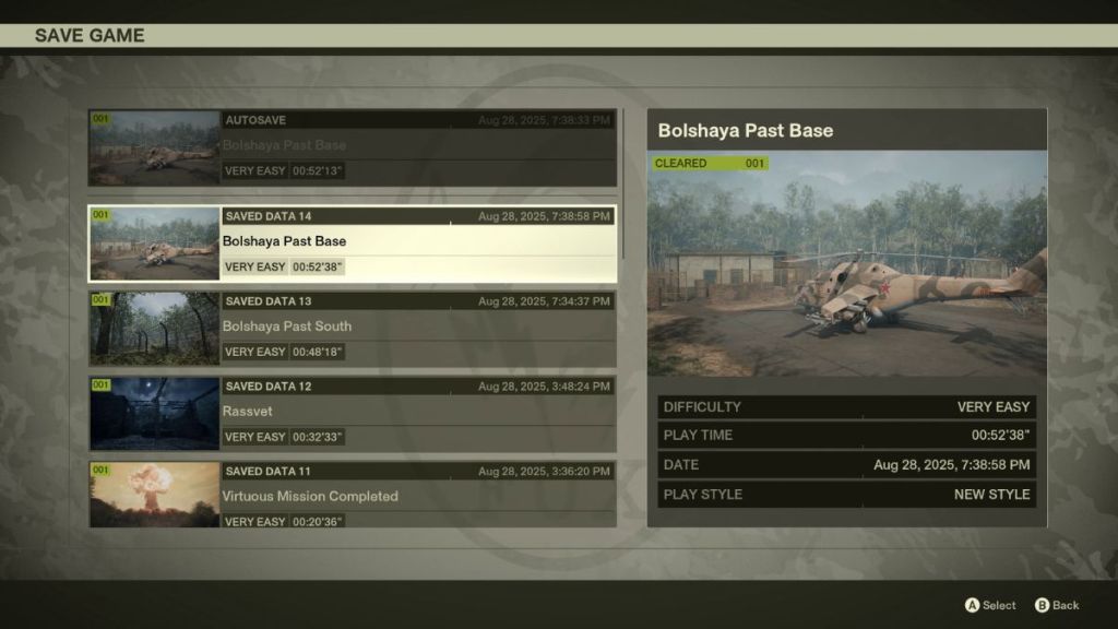Saving screen in MGS Delta