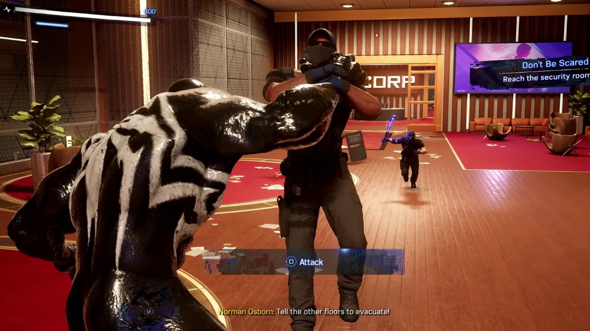 Venom attacking guard in Spider-Man 2