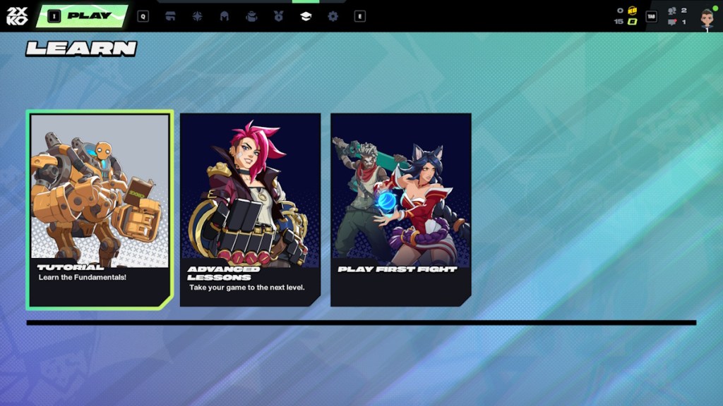 2XKO tutorial menu